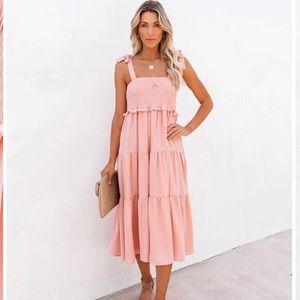 Pink Vici Tiered Dress with Adjustable Tie Straps Size Medium
